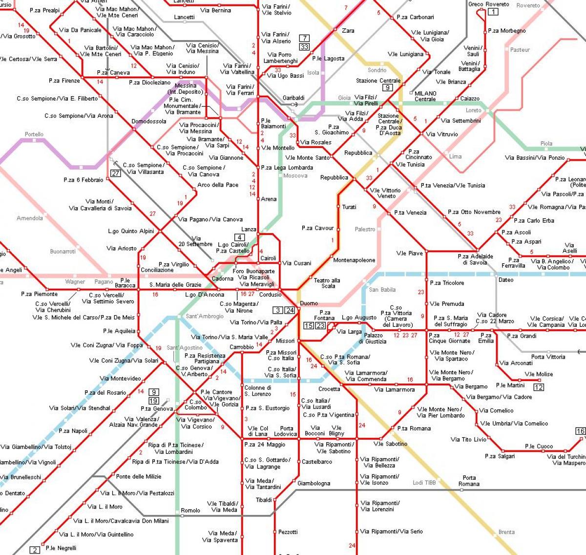 tram milan map